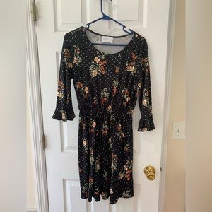 NWOT French Grey Dress, Size L, Black & Floral